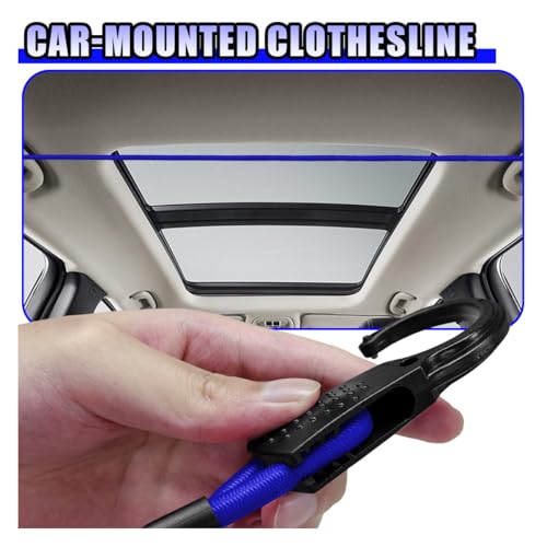 YoRise Rubber Car Bungee Cords with Hooks, 57.08" Adjustable Car Clothesline, Heavy Duty Portable Cloth Elastic Cord, Vehicle Travel Essential Accessories for Cars, SUVs, Trucks (Blue)