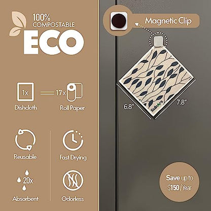 Eulnars Reusable Paper Towels, 8-Pack Swedish Dishcloths for Kitchen with 3 Clips, Black White, Cotton, 200 Washes - color: Black White