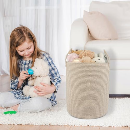 XUANGUO Cotton Rope Laundry Basket Hamper for Clothes, oatmeal - color: oatmeal, size: Regular