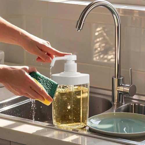 Kitchen Soap Dispenser with Sponge Holder, 800ml Large Capacity Dish Soap Dispenser Caddy, Shatterproof & Rustproof Sink Organizer with Extended Tube, Removable Caddy - Free Funnel Included (White) - color: White