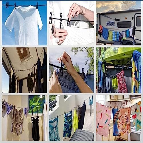 ALINNA Black Retractable Portable Clothesline, Windproof Travel Clothesline with 12 Clothespins for Indoor Laundry Drying, Outdoor Camping Accessories