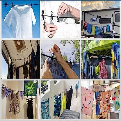 ALINNA Black Retractable Portable Clothesline, Windproof Travel Clothesline with 12 Clothespins for Indoor Laundry Drying, Outdoor Camping Accessories