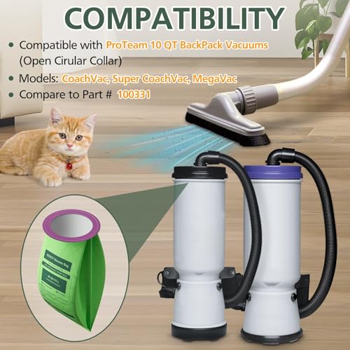 16 Pack 100331 QT Vacuum Bags Compatible with ProTeam 10 Quart Backpack Vacuum Cleaner, for Coachvac, Super Coachvac, Megavac, Upgraded Micro Filter Bag Replacement with Open Circular Collar - color: 16 Pack-White Circular