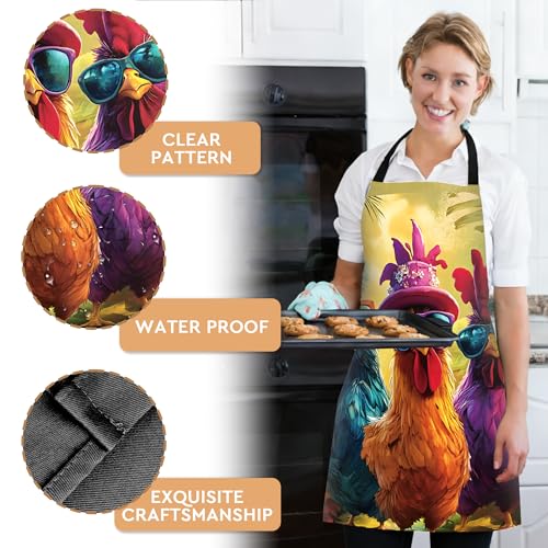 Adjustable Baking Aprons for Women - Cooking Aprons for Women with Pockets, Perfect for Baking Cooking Gradening - color: Chicken-1