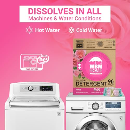 WBM Home 10-in-1 Laundry Pods, Total 96 Count, Ultra Concentrate with Powerful Stain Lifter Technology, Fabric Softener With Rose Extracts, Detergent Pods - size: 96 Count (Pack of 1)