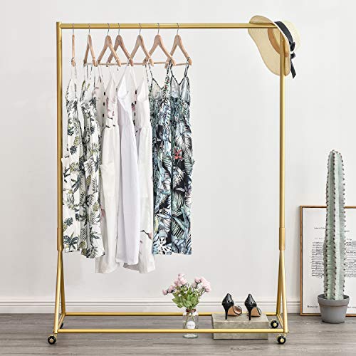 Gold Pipe Clothing Racks Freestanding, Modern Metal Clothes Rack Heavy Duty, Easy Assemble Clothing Rack for Hanging Boutiques and Bedroom 47" L - size: 47"L-Gold