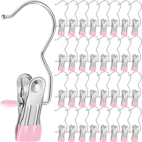 Yinder 250 Pcs Boot Hangers Clips Laundry Hooks Hanging Stainless Steel Clothes Pins Portable Clip Hangers for Closet Travel Socks Pants Handbags Hats Towels (Pink) - color: Pink