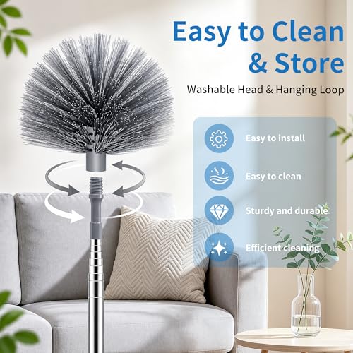 Cobweb Duster with Extension Pole, 90" Spider Web Brush, Grey