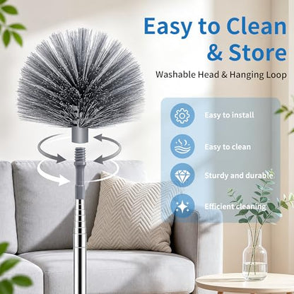 Cobweb Duster with Extension Pole, 90" Spider Web Brush, Grey