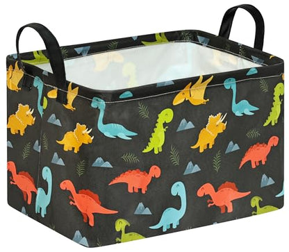 Dinosaur Foldable Storage Basket Baby Gifts Basket Nursery Hamper with Waterproof Lining&Handles Organizer Bins for Boys' Bedroom, Nursery, Laundry, Toys, and Camping - color: Black Dinosaur