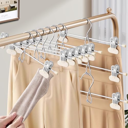 HUADYMEET 14 Inch Space Saving Pant Skirt Hangers with Clips,Beige,20 Pack - color: Beige
