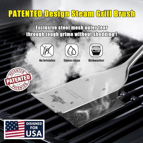 XUDAKAIXIN Grill Brush Bristle Free,with 5 BBQ Replacement Head,Perfect for Cast Iron, Stainless Steel Grates, [Ultra Safe & Efficient] Grill Cleaner for Outdoor Grill,Gifts for Men/Dad