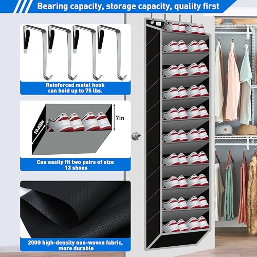 10 Tiers Shoe Organizer for Closet, 20 to 30 Pairs Shoe Rack Door - color: Grey