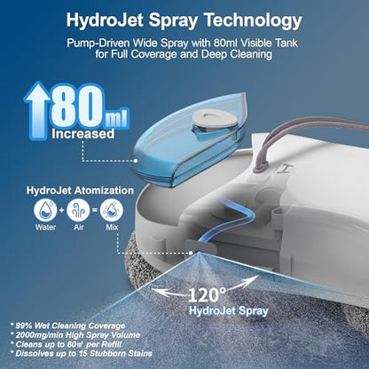 HUTT S55 Pro Window Cleaning Robot, 3D Floating Pads, Up to 6500Pa Suction, HydroJet Pump Spray, SLAM 4.0 Navigation, 80ml Water Tank, 6 x Cloths,Perfect for High-Rise Windows, Tiles and Glass - color: White