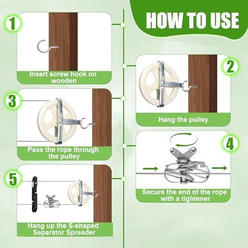 Outdoor Clothesline Kit, Clothes Line Pulley Kit for Outside