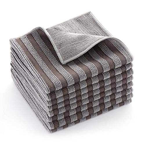 8 Pack Stainless Steel Cleaning Cloth, Double-Sided Microfiber Stainless Steel Cleaner for Kitchen Stovetop, Multi-Purpose Non-Scratch Cleaning Towel, Stripe Pattern, 12 x 12 Inches - color: Gray Stripe Pattern Stainless Cloth