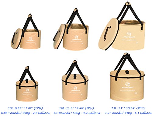 Freegrace Collapsible Water Bucket with Lid 23L Portable Camping Wash Basin - color: Khaki, size: 23L