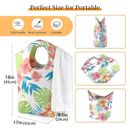 Collapsible Waterproof Floral Print Laundry Hamper - color: Rainforest Flowers Colorful, size: 17"L x 9.5"W x 18"H
