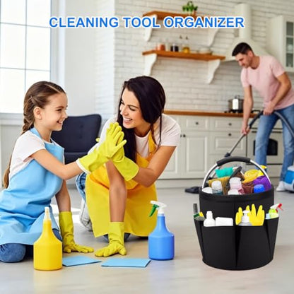 Cleaning Caddy with Handle: Cleaning Supplies Organizer - Portable Shower Caddy - Cleaning Bucket Bag 17L with 6 Pockets - Foldable Storage Basket for Home, Garden