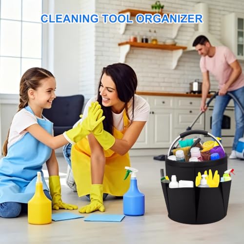 Cleaning Caddy with Handle: Cleaning Supplies Organizer - Portable Shower Caddy - Cleaning Bucket Bag 17L with 6 Pockets - Foldable Storage Basket for Home, Garden