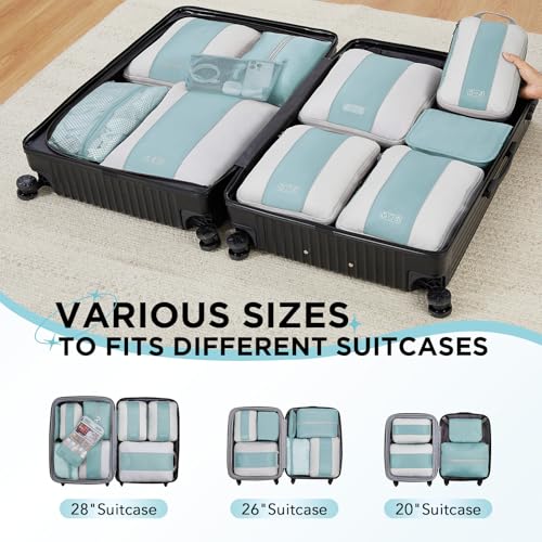 OlarHike 10 Set Compression Packing Cubes for Travel Essentials,Compressible Expandable Space Saver Bags for Organizing Clothes,Luggage Suitcase Garment Bags with Over 1000 pcs Mesh Holes(Blue Gray) - color: Blue Gray