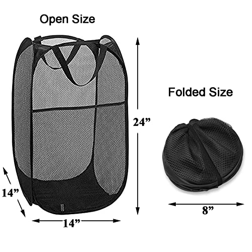 Mesh Pop up Laundry Hamper with Portable Durable Handles, Black Laundry Basket for Storage, Folding Collapsible Pop-Up Clothes Hampers for Home, College Dorm or Travel, Cruise, Black - color: Black-1 pack