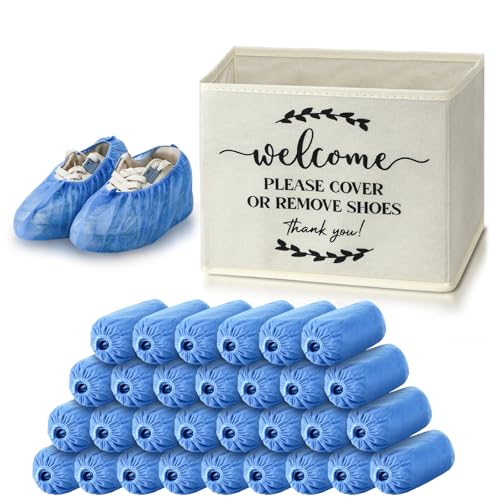 Suzile 200 Pack Disposable Shoe Covers with Dispenser Box, Beige - color: Beige