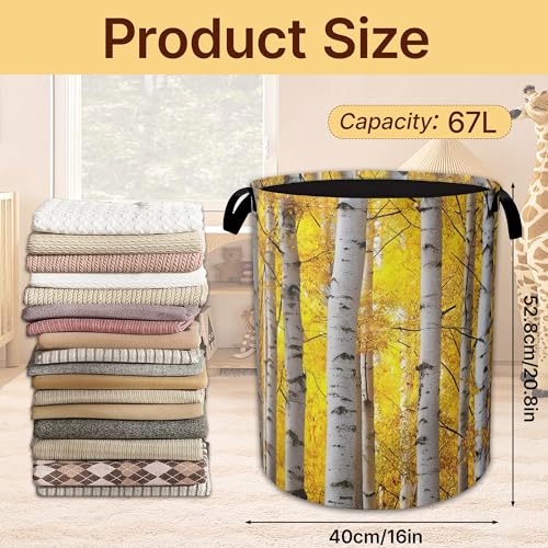 Laundry Hamper Foldable with Handles,Aspen Tree Leaves Oxford Cloth Basket,Large Capacity Storage Organizer for Bedroom Bathroom Dorm Room - color: Aspen Tree Leaves