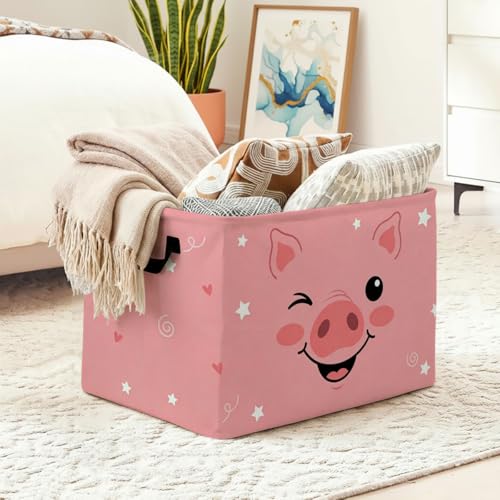 Cartoon Pig Laundry Hamper, 56L Large Foldable Laundry Basket with Handles, for Family Clothes, Toy Storage Bin, Blankets,Decorative Organizer for Shelves & Closet Home Decor Bedroom & Nursery - color: Cartoon Pig
