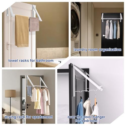 HOME RIGHT Over The Door Clothes Hanger,1.69 Inch Door Hook for Over The Door Drying Rack,Foldable Retractable Overdoor Hanger Hook for Bathroom,Laundry Room,Apartament and Bedroom