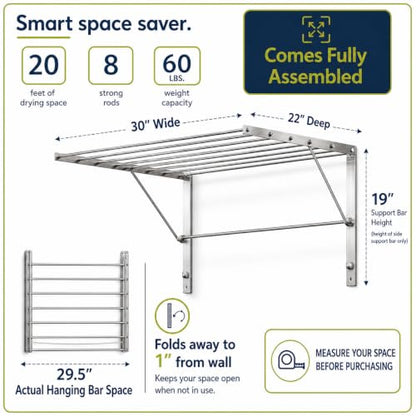 Wall Mounted Clothes Drying Rack | 30" Wide | 60lb Capacity - size: 30 inches