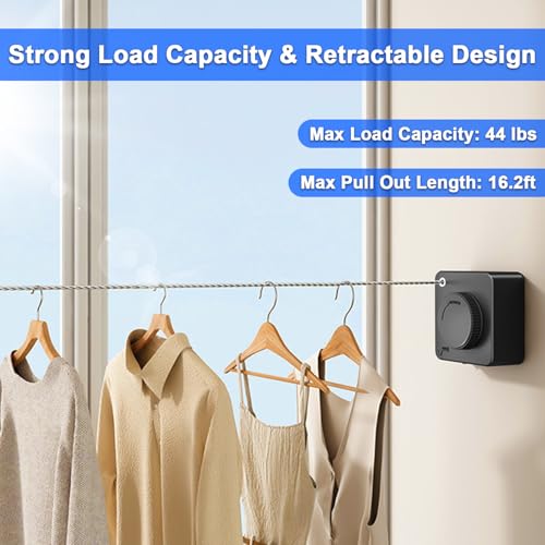 Retractable Clothesline Indoor Outdoor 16.2Ft Non-Sag(1, Black) - color: Black