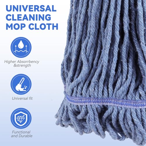 Commercial Heavy Duty Mop Heads Replacement for Rubbermaid: 3 Packs Industrial Wet Mop Head for Floor Cleaning - Commercial Products Looped End String Head Refills - color: 3 Count-blue