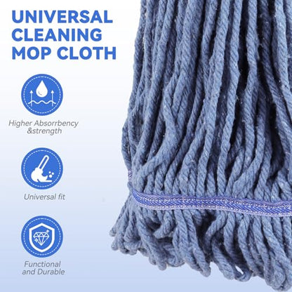 Commercial Heavy Duty Mop Heads Replacement for Rubbermaid: 3 Packs Industrial Wet Mop Head for Floor Cleaning - Commercial Products Looped End String Head Refills - color: 3 Count-blue