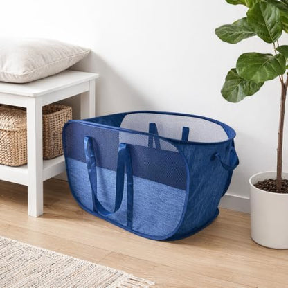 Extra Large Mesh Pop Up Laundry Hamper, 100L Collapsible Laundry Basket - color: Blue