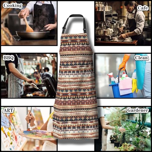 Garden Apron for Men Boho Style Ethnic Pattern Cooking Aprons for Women for Kitchen Cooking Restaurant BBQ Painting Crafting Gardening 27” (W) x 31” (H), Waterproof Aprons - color: Boho Style Ethnic Pattern
