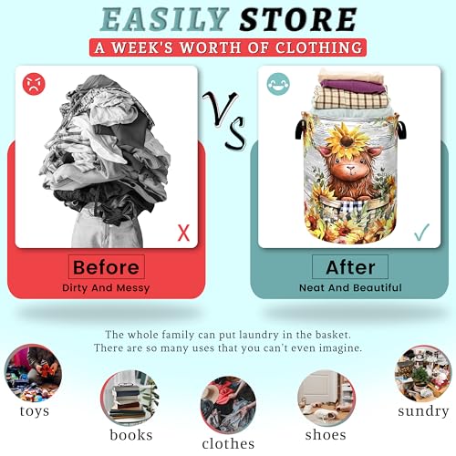 Cute Cow Laundry Basket Oxford Cloth Foldable Hamper 18.9 x16.5Inch - color: Cute Sunflowers Small Cow