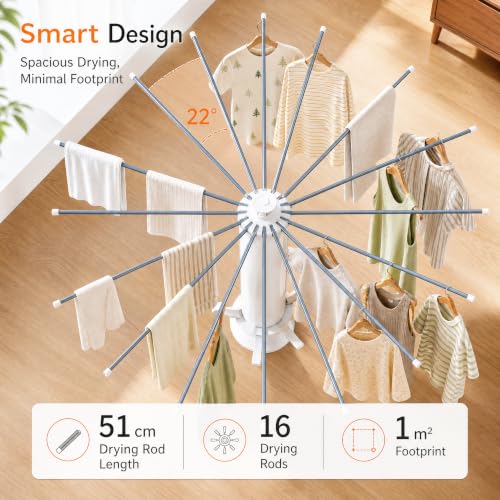 Clothes Drying Rack Foldable with Rolling Wheels, Portable Laundry Drying Rack with 16 Aluminum Arms, Stable 4-Leg Base, 360° Rotating Design for Indoor Outdoor (Single-tier without shoe rack) - size: 1-Tier
