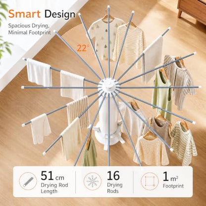 Clothes Drying Rack Foldable with Rolling Wheels, Portable Laundry Drying Rack with 16 Aluminum Arms, Stable 4-Leg Base, 360° Rotating Design for Indoor Outdoor (Single-tier without shoe rack) - size: 1-Tier