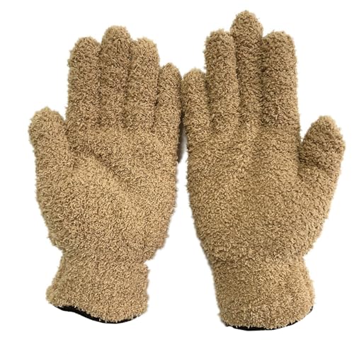 TopHomer Microfiber Gloves House Cleaning Auto Dusting Gloves Coral Fleece for Dusting Furniture and Small Objects - color: Brown