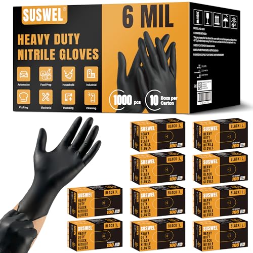 Nitrile Gloves Disposable Latex Rubber Gloves Black Nitrile Latex Gloves Small Disposable Rubber Black Gloves HEAVY DUTY 6 Mil Nitrile Gloves 1000Ct - size: Small