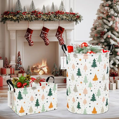 QUEENLALA Large Foldable Round Storage Basket Laundry Hamper, Pine tree - color: Round-pine tree