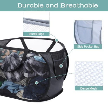 4 Pcs Popup Mesh Laundry Basket, Laundry Hamper with Side Pocket