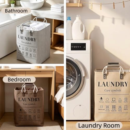 Small Laundry Basket, 50L Foldable Laundry Hamper Organizer with Handles, Fashion Portable Laundry Basket in Bedroom, Laundry Room, Closet, Bathroom, College Dorm (Brown) - color: Brown