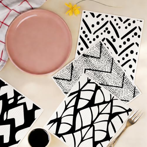 6 Pack Swedish Reusable Kitchen Dishcloths, Black White Geometric Cellulose Sponge Cloths, Washable Absorbent No Odor Eco Towels, Dish Washing Cleaning Supplies - color: Multi 1531