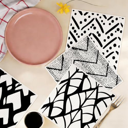 6 Pack Swedish Reusable Kitchen Dishcloths, Black White Geometric Cellulose Sponge Cloths, Washable Absorbent No Odor Eco Towels, Dish Washing Cleaning Supplies - color: Multi 1531