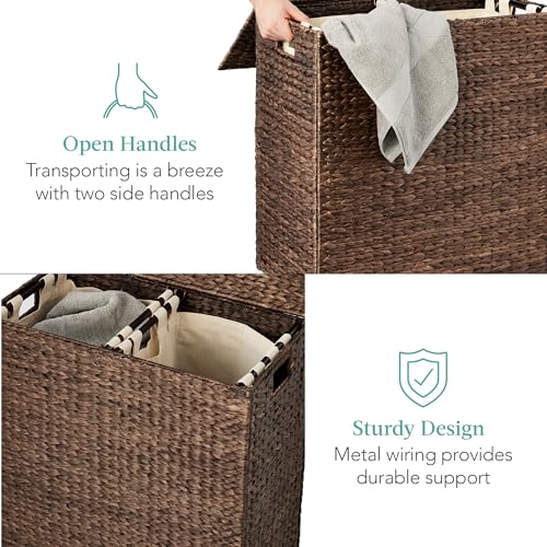 Best Choice Products Large Laundry Hamper with Lid, Natural Handwoven Hyacinth Laundry Basket, W/Removeable & Washable Liner Bag, Portable, Handles, 30 Gallon (114 liters) - Espresso - color: Espresso, size: Large, 114L