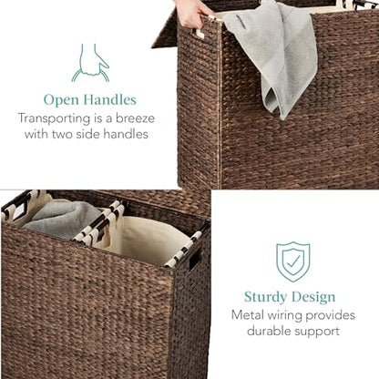 Best Choice Products Large Laundry Hamper with Lid, Natural Handwoven Hyacinth Laundry Basket, W/Removeable & Washable Liner Bag, Portable, Handles, 30 Gallon (114 liters) - Espresso - color: Espresso, size: Large, 114L