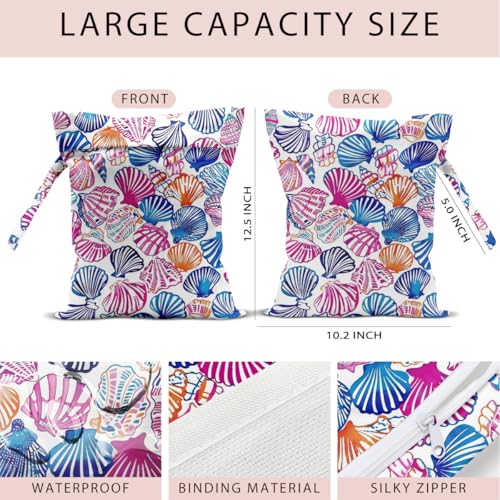 Swimsuit Bag Wet Bags for Travel Reusable Waterproof Dry Bags Diaper Bag Shell Beach Wet Bag for Swimsuit Towels Beach Gym 10.2×12.6 Inches - color: Shell Beach