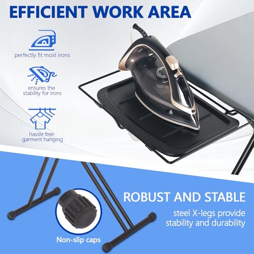 UFETGYG Classic Full Size Ironing Board 57" X 18" with Iron Rest, Extra Wide Size Full Metal Construction,Height Adjustable, Heat & Scorch Resistant Fabric, Anti-Skid Feet, Heavy Duty - color: Gray